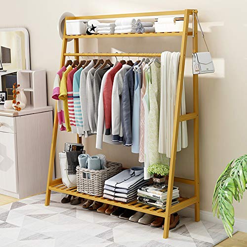 MING REN Wooden Coat Rack,Bamboo Clothing Rack Shoe Rack Multifunction Floor-Standing 2-Tier Storage Racks for Entrance Living Room Bedroom (Size : 80x40x140cm)