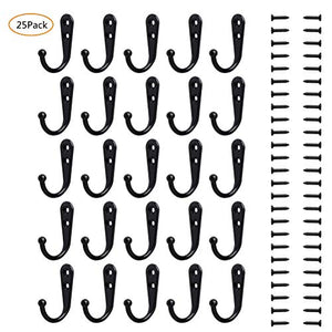 SUMAJU 25 Pieces Black Wall Mounted Hooks Robe Hook Single Coat Hanger No Scratch with 50 Screws