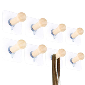 Sendida Self Adhesive Wall Hooks - 8 Pack No Drills Wooden Hat Hooks Storage Wall Mounted Coat Hanging Hook for Coat Towel Hat Key Robe Hooks On Door Wardrobe Closet