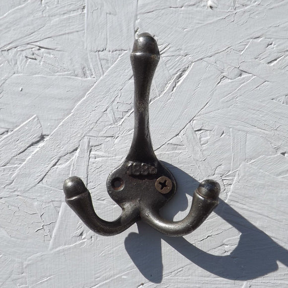 Victorian Three arm Hook Style Cast Waxed Antique Iron, dated 1883