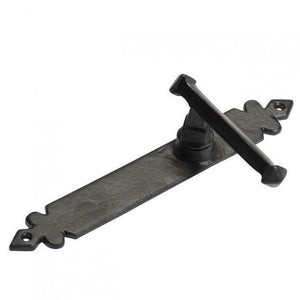 Blacksmith Forge Iron Lever Door Handle On Diamond Fleur De Lys Backplate · Kirkpatrick 6050 ·