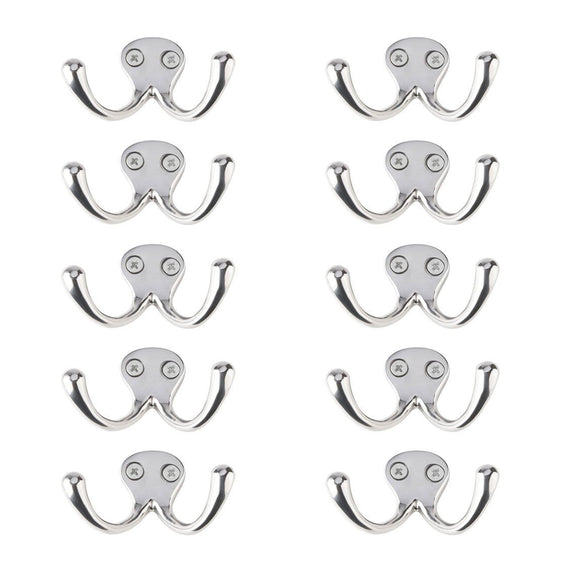Bar Face/Wall Mount Purse, Coat & Key Hook - Double Arm - Polished Stainless Steel - Set of 10