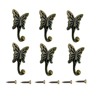 6 Pcs Vintage Butterfly Coat Hook,Wall Mounted Hanger Hooks Bathroom Hat Coat Clothes Handbag Towel Wall Door Vintage