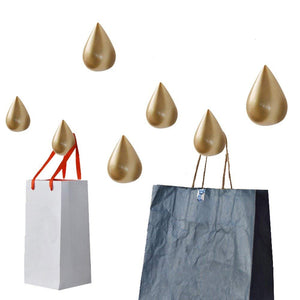 MARGUERAS 4pcs Water Drop Shaped Minimalist Design Decorative Creative Wall Mounted Coat Hat Hanger Hook (Gold)