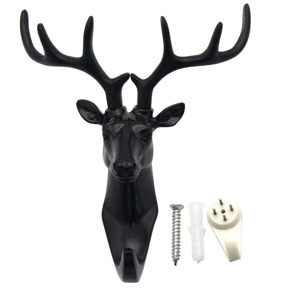 bouti1583 Single Deer Head Antlers Wall Hanger Coat Hat Hook Animal Shaped Decorative Gift Black