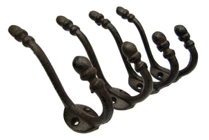 Lot-4-Antique-Style-Double-RUSTIC-School-COAT-HOOK-Cast-Iron-Wall-Mount-Hardware