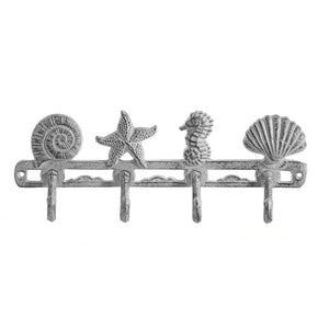 Comfify Vintage Seashell Coat Hook Hanger by Golden Cast Iron Wall Hanger w/4 Decorative Hooks - Includes Screws and Anchors