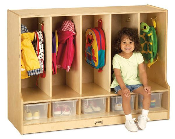 #1674 Jonti-Craft¨ Toddler Coat Locker W/Step - 5 Sections - With Clear Trays