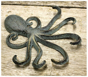 Heavy Cast Iron Octopus Towel Hanger Coat Hooks Hat Hook, Key Rack Nautical