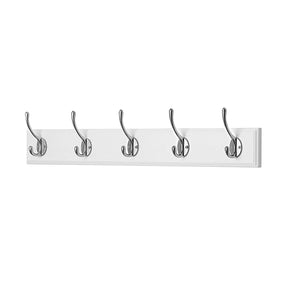 Wall Mounted Clothes Hanger Coat Rack Bamboo Robe Towel Keys Holder 5 Hooks 24Inches White