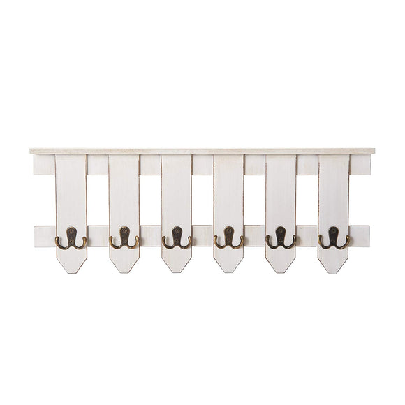 MELANNCO 6-Hook Picket Fence Coat Rack, White, 24-Inch-by-9-Inch