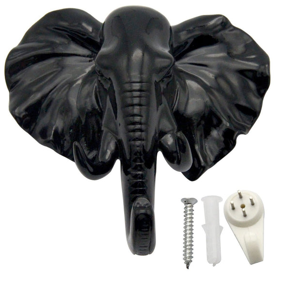 bouti1583 Single Elephant Head Ear Wall Hanger Coat Hat Hook Animal Shaped Decorative Gift Black