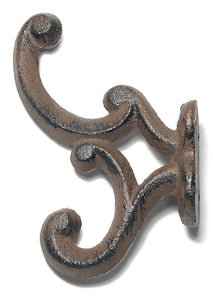 Set of 6 Addison Antique Cast Iron Double Coat Hook, Curtain Rod's, Shabby Chic,Wall Mounted Hooks, Excellent for Coats, Bags, Hats, Hanging Decor, Towels, Scarf's -by Ashes to Beauty (Brown)