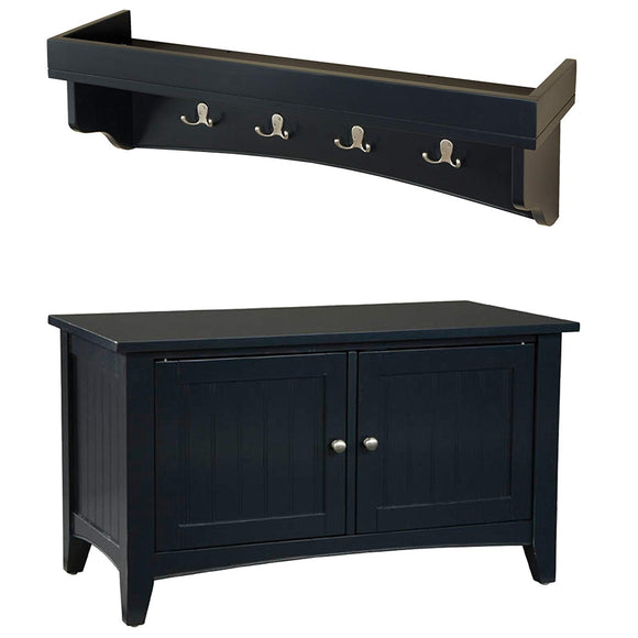 Alaterre Shaker Cottage Coat Hook with Shelf and Cabinet/Bench Set, Black