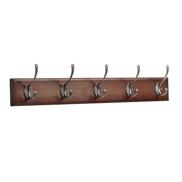 Coat Hooks Rail/Coat Rack with 5 Heavy duty Hooks,24-Inch,Flat,Wall Mounted Clothing Hanger Bamboo Retro Color