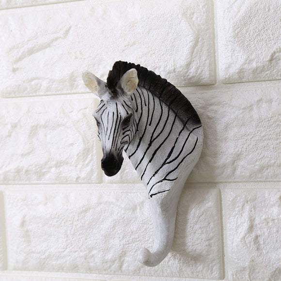 Faux Animal Deer Zebra Head Wall Mount Hanger Animal Shaped Coat Hat Hook Heavy Duty, Hanging Wall Sculpture Home Decor Decorative Gift