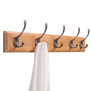Wall Mounted Clothes Hanger Coat Rack Bamboo Robe Towel Keys Holder 5 Hooks 24inches Bamboo Natural