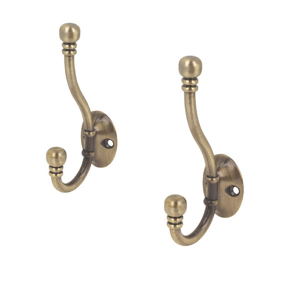2 x Antique Brass Double  Hat and Coat Hooks <br><br>