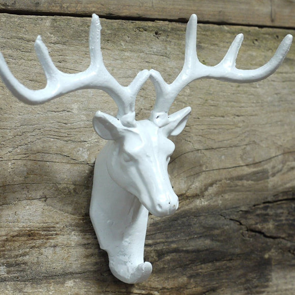 Cast Iron Stag's Head Hook White