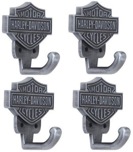 (4) HDL-10100 Harley Davidson Pewter Finish Bar & Shield Design Coat Hooks