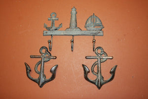 3) Seaview Wall Hook Set of 3, Bronze-look Sailor Decor, Sailor coat hook, Sailor hat hook, Maritime decor, cast iron, free shipping~