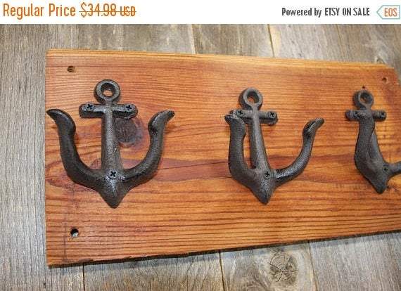 Vintage-look Anchor Wall Mounted Coat Hook Rack Handmade in USA,  Reclaimed 100 Year Old Southern Pine, The Country Hookers, CH-5