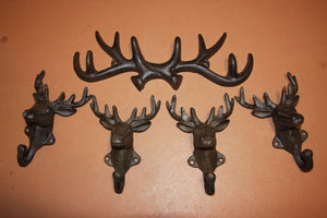 5) Rustic Cast Iron Deer Antler Wall Hooks Set of 5 pieces, Shipping Included