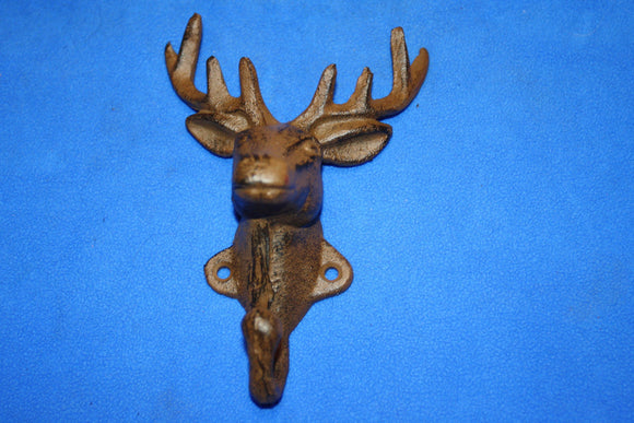 Deer Head Antler Coat Hooks Rustic Cast Iron 6" high, Deer Lease Mancave Mudroom Wall Hooks, Volume Priced, H-20