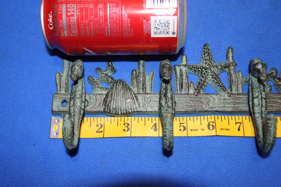 Seahorse Coat Hooks Bar, Bronze-look Cast Iron, 11 1/4" long, Volume Priced, H-32