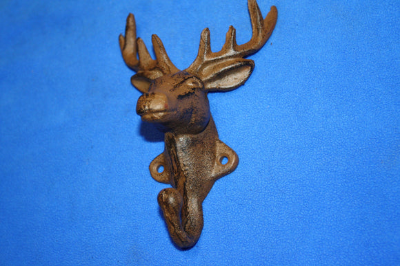 Deer Head Antler Coat Hooks Rustic Cast Iron 6" high, Deer Lease Mancave Mudroom Wall Hooks, Volume Priced, H-20