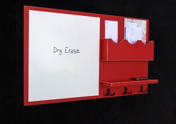 Message Center - Mail Organizer - Dry Erase - Key Hooks - Coat Hooks