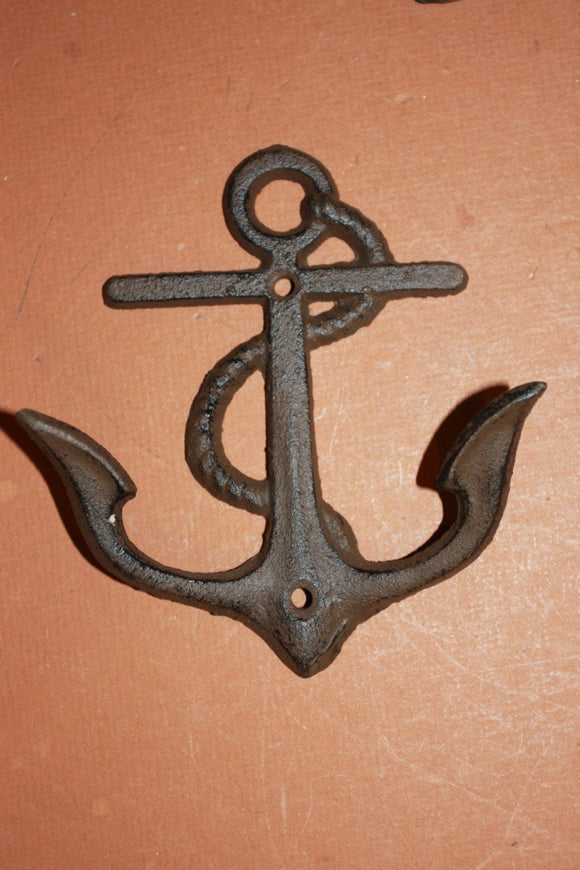 2 pieces) Cast iron anchor wall hook 4 3/4" x 5 1/4 inch free shipping, cast iron nautical home decor, anchor coat hook, anchor, N-43~