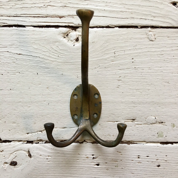 Large Vintage Brass Three Prong Hat And Coat Hook