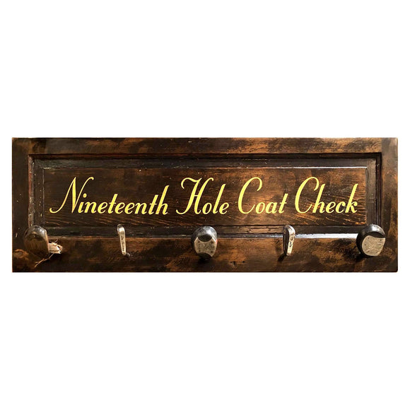 Nineteenth Hole Coat Check | Vintage Door Coat Rack with Authentic Vintage Club Hooks