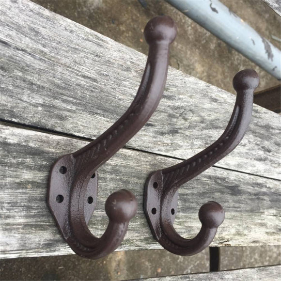Cast Iron Wall Coat Hook- Brown 11cm - Set of 2